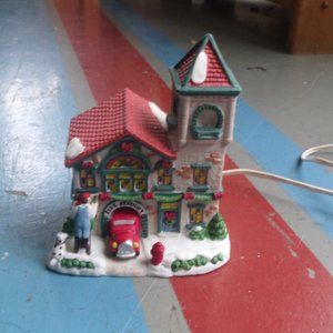 Victorian Village Christmas light up display village house Fire Station